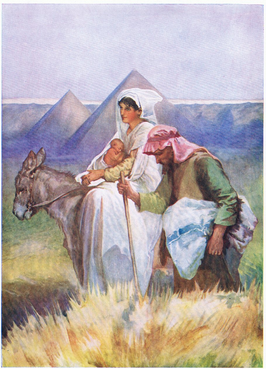 Flygningen till Egypten, från The Bible Picture Book utgiven av Thomas Nelson, c.1950 av English School