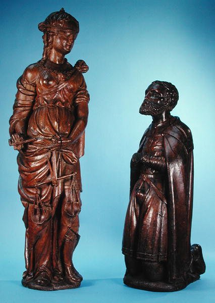 Jehan de Bove ber om Mercy from Justice (trä) av Flemish School