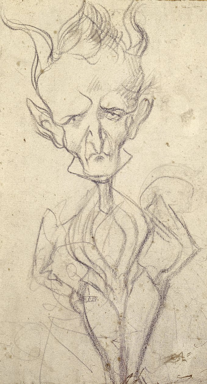 Karikatyr av Hector Berlioz (1803-69) (krita på papper) av French School