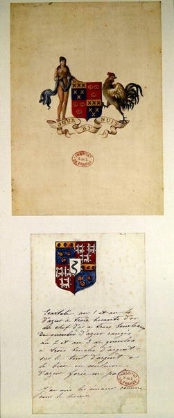 Honore de Balzacs vapen (1799-1850) (wc på papper) av French School