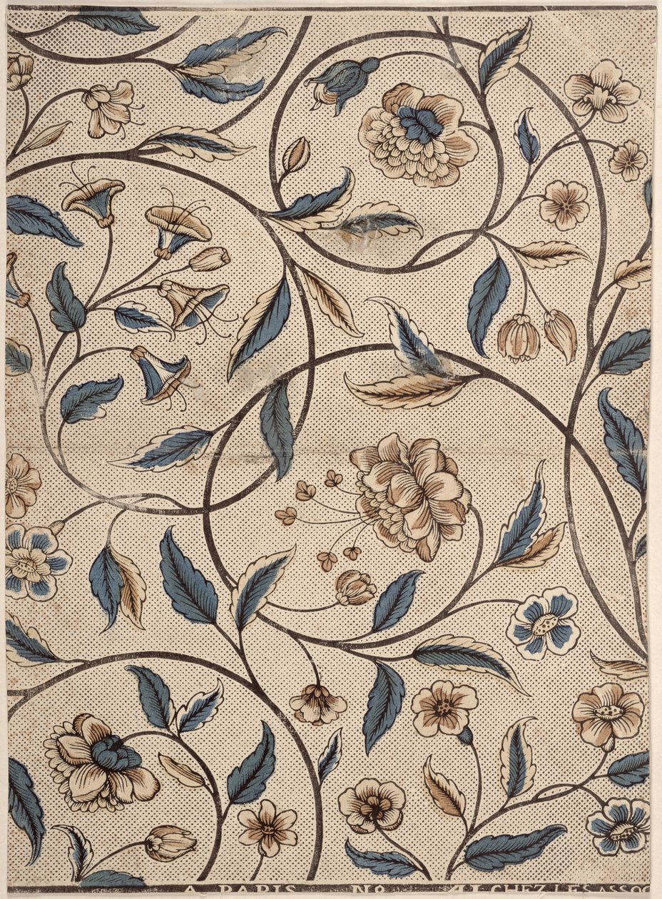 Dominopapper med rader av rosor, producerat av Associes, Paris, ca 1760-70 av French School