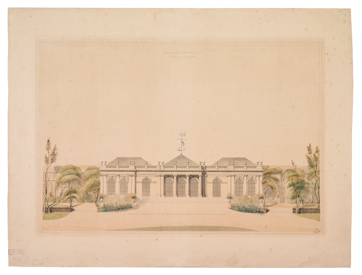 Fasad av Chateau de Neuilly (wc på papper) av French School