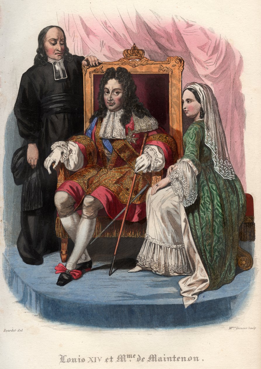 Ludvig XIV (1638-1715) och Francoise dAubigne, Marquise de Maintenon (1635-1719) av French School