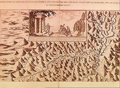 Karta över Valteline, återlämnad till schweizarna av Ludvig XIII (1601-43) kung av Frankrike och Navarra, 1626 av French School