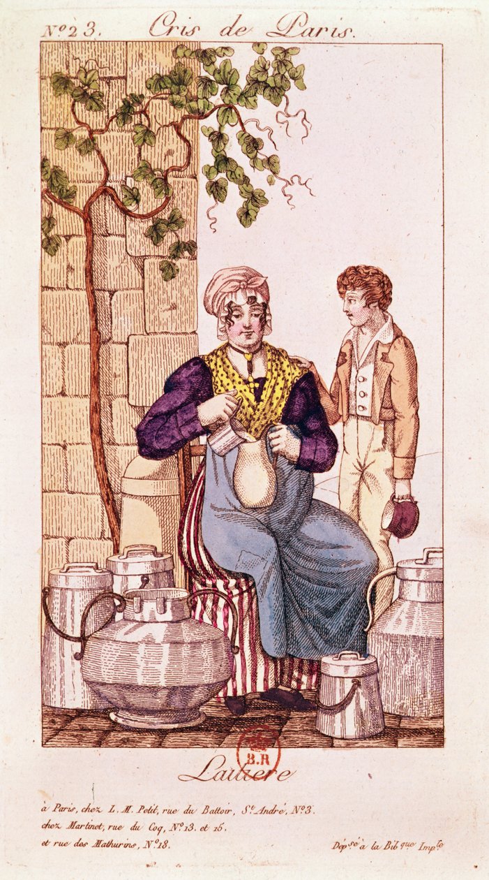 Milkmaid (färggravyr) av French School
