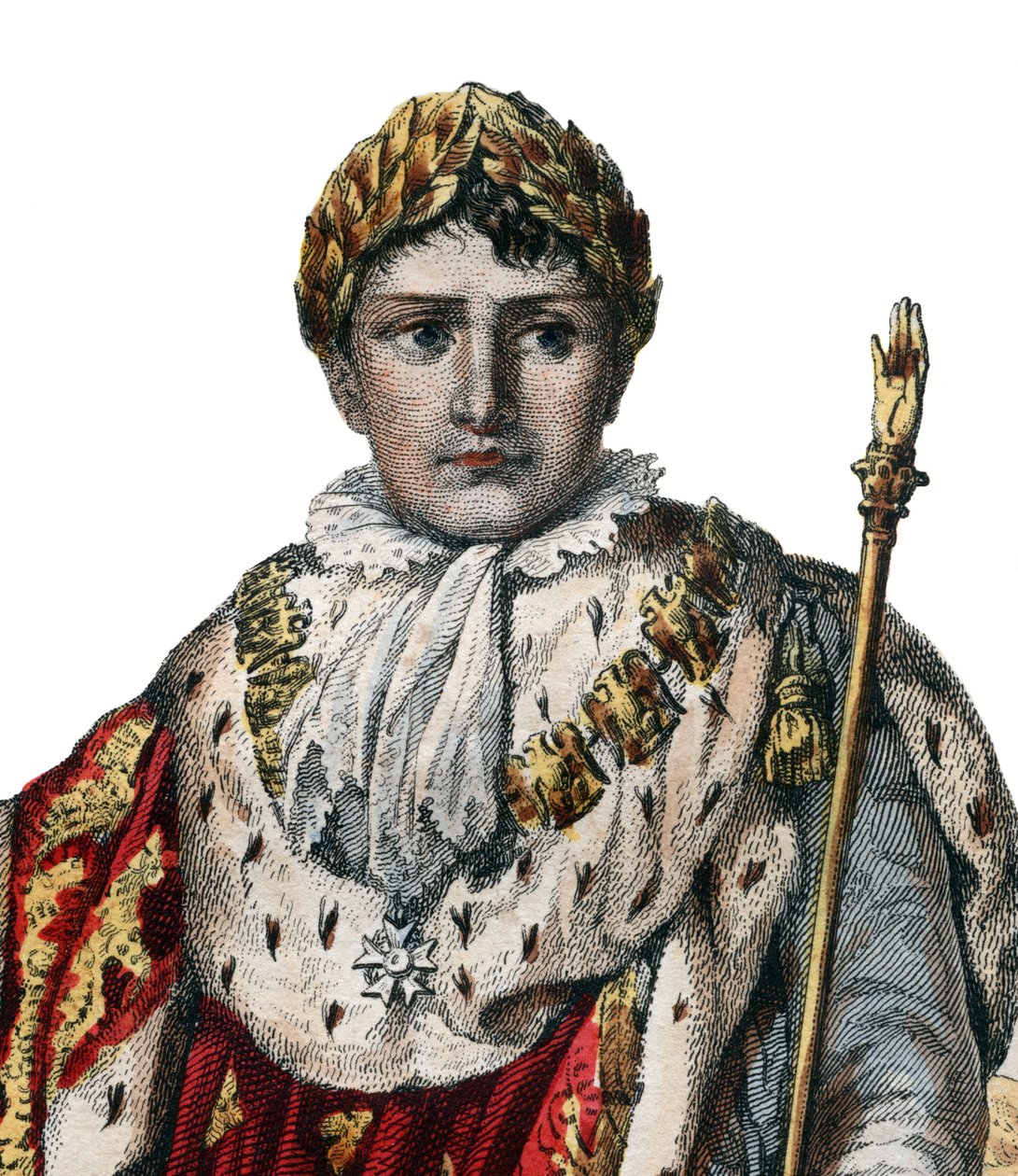 Porträtt av Napoleon I (Napoleon Bonaparte) (1769-1821), fransmännens kejsare, i kejserliga dräkter. av French School
