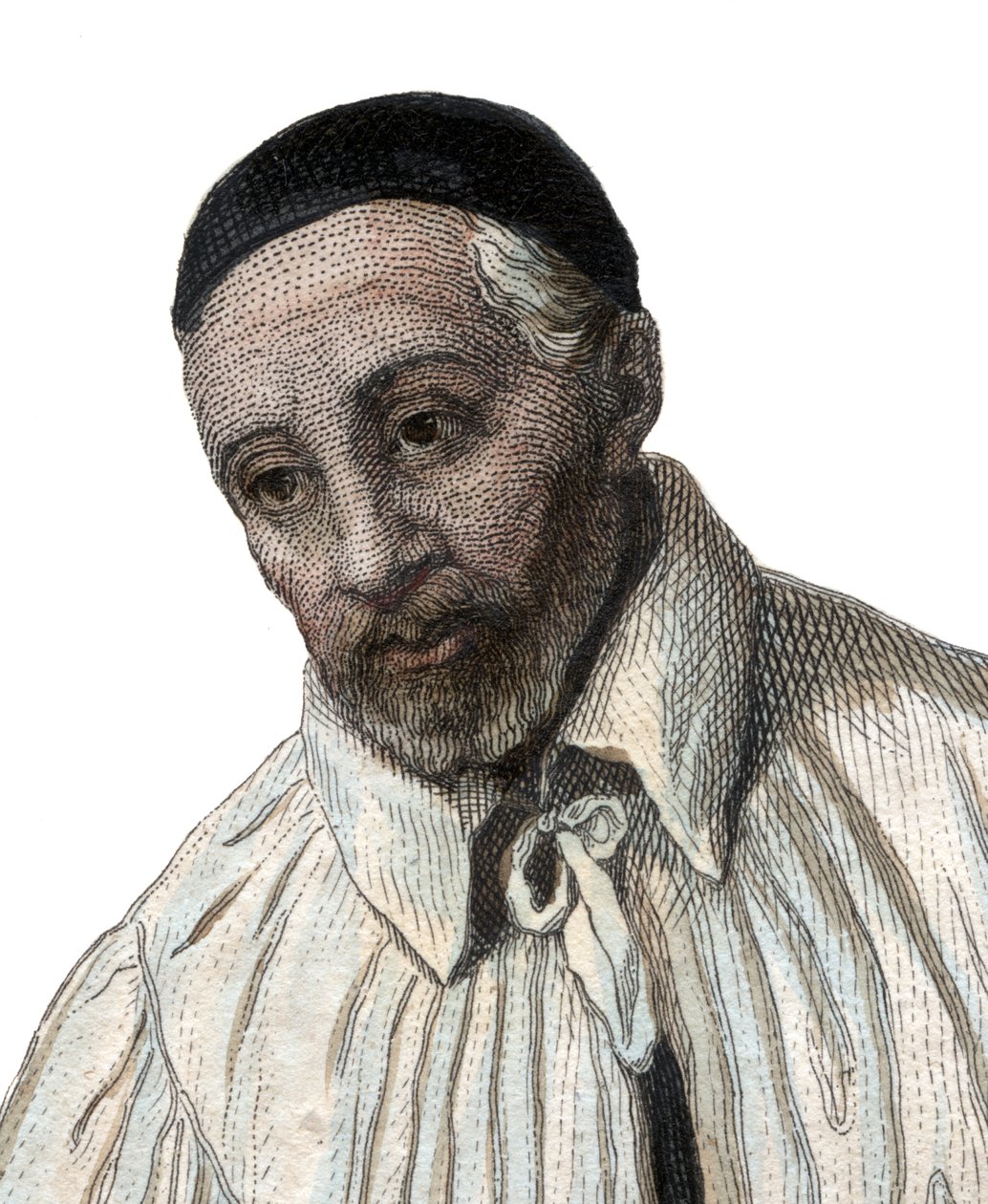 Porträtt av Saint (St.) Vincent de Paul (1581-1660), präst i den katolska kyrkan. av French School