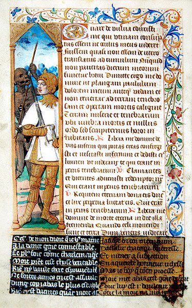 fol.78v, Döden leder en soldat, från Heures a l