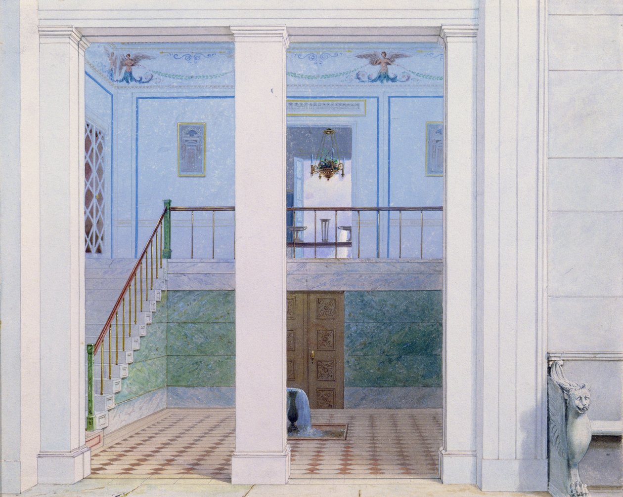 Vestibul, efter 1829 (penna & bläck och wc på papper) av German School
