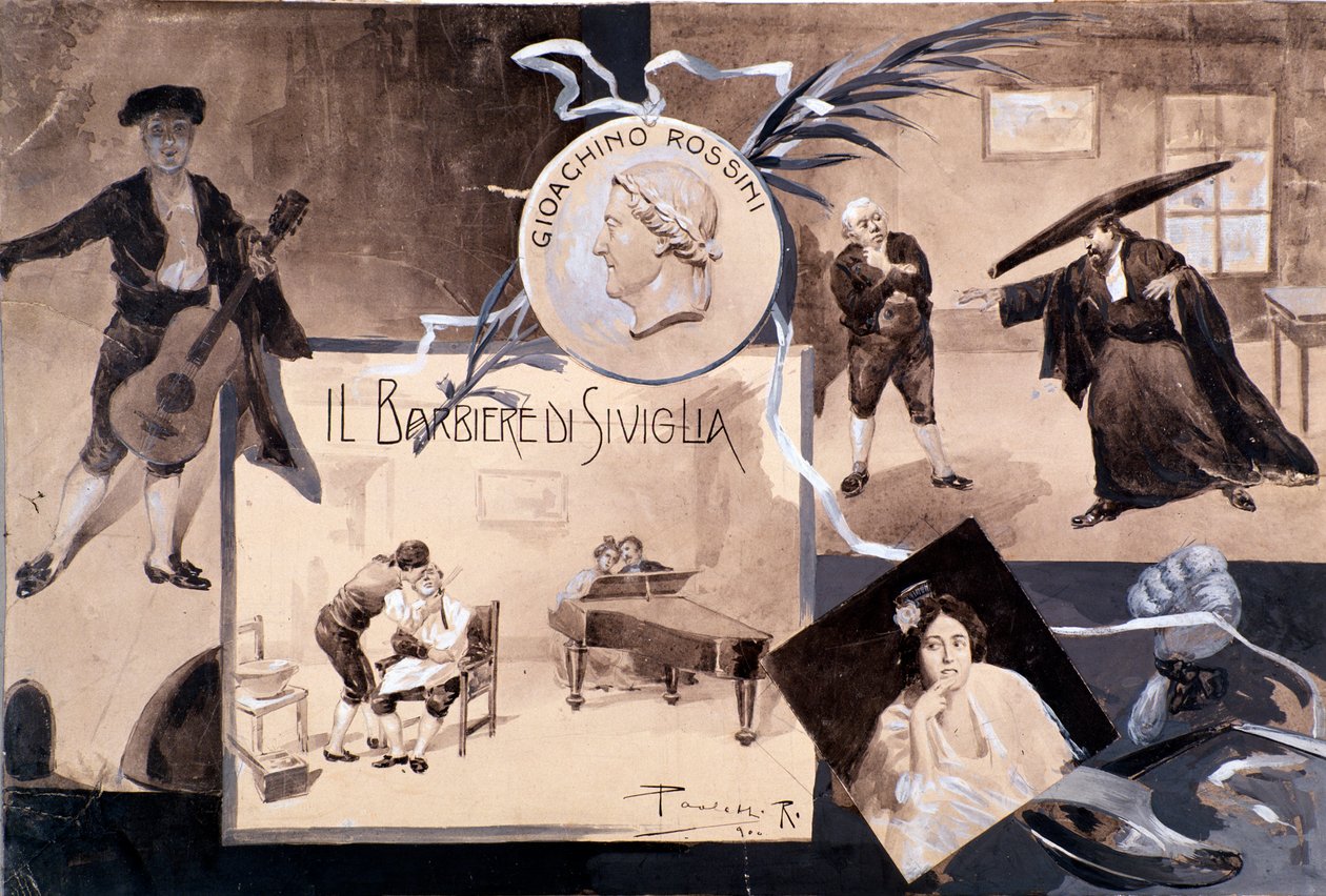 Illustrationer till operan Barberaren i Sevilla, av Gioachino Rossini av Italian School