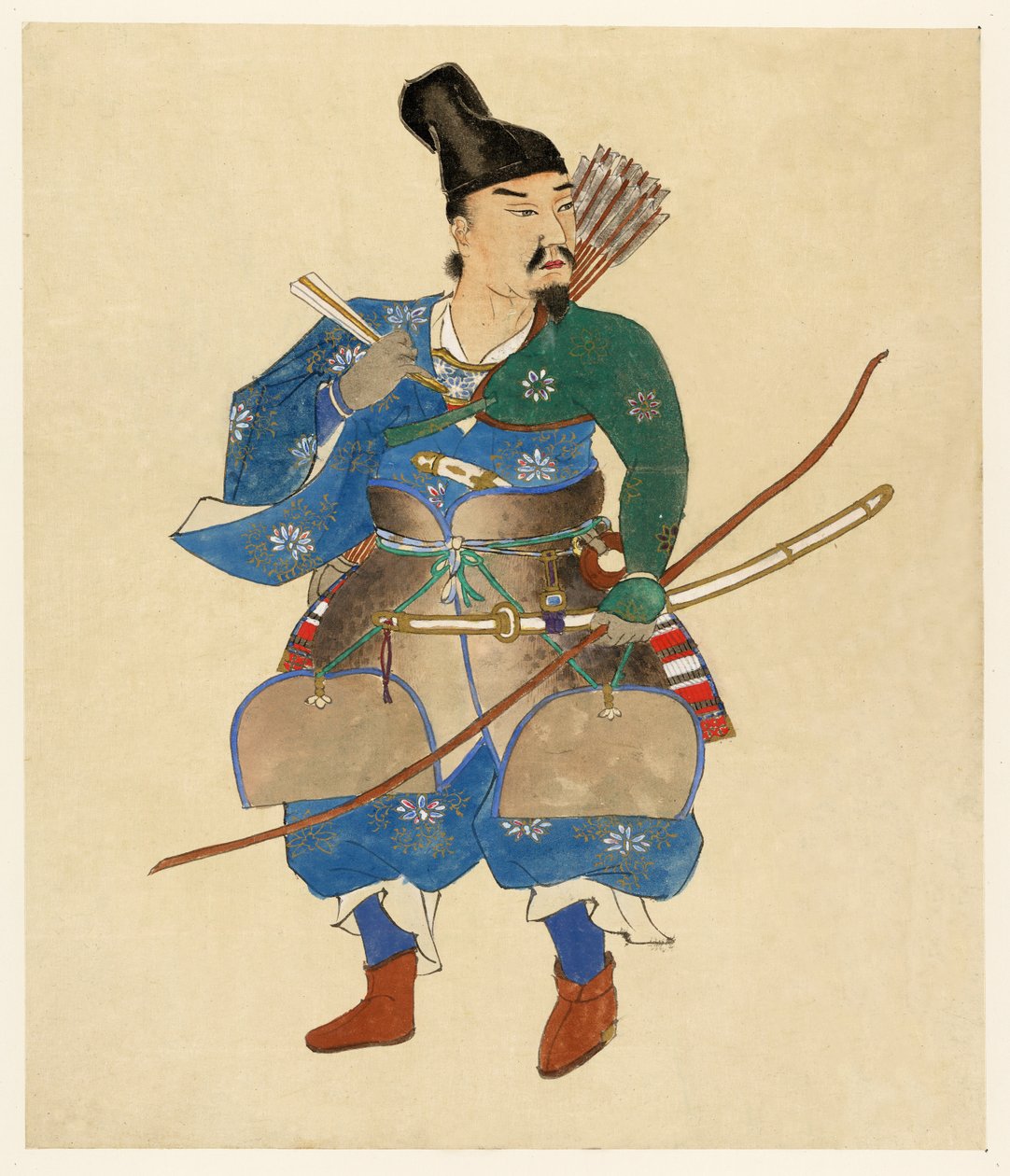 Japanese Warrior, 1800 - 1870 (handfärgat träblockstryck) av Japanese School
