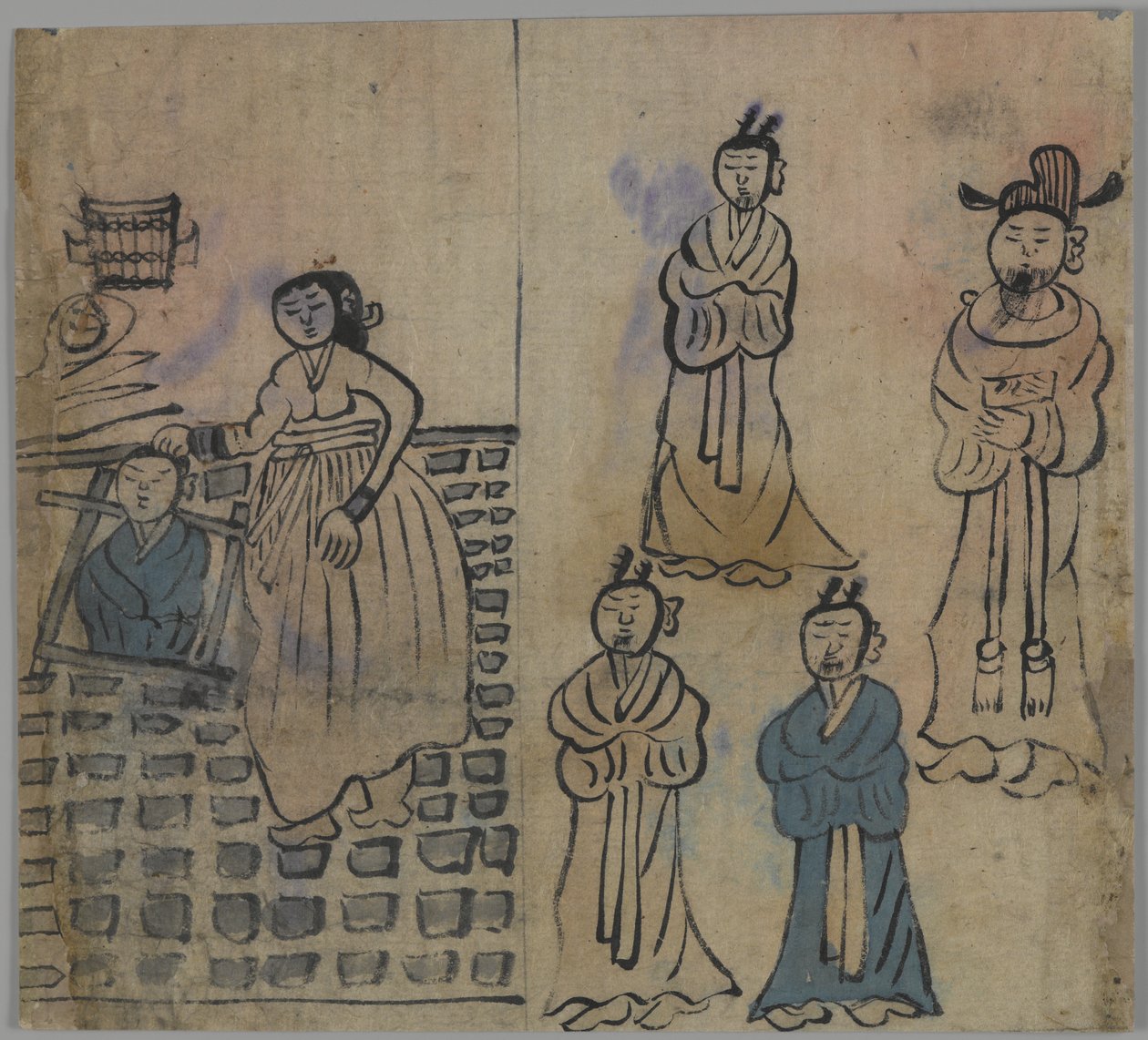 Genre Scene, 1 av 4, 1800-talet (bläck wc på papper) av Korean School