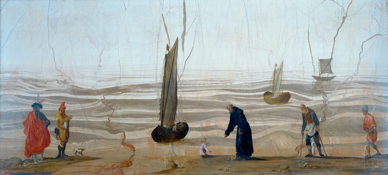 Målning på sten som föreställer den heliga Augustinus vision. av Unknown