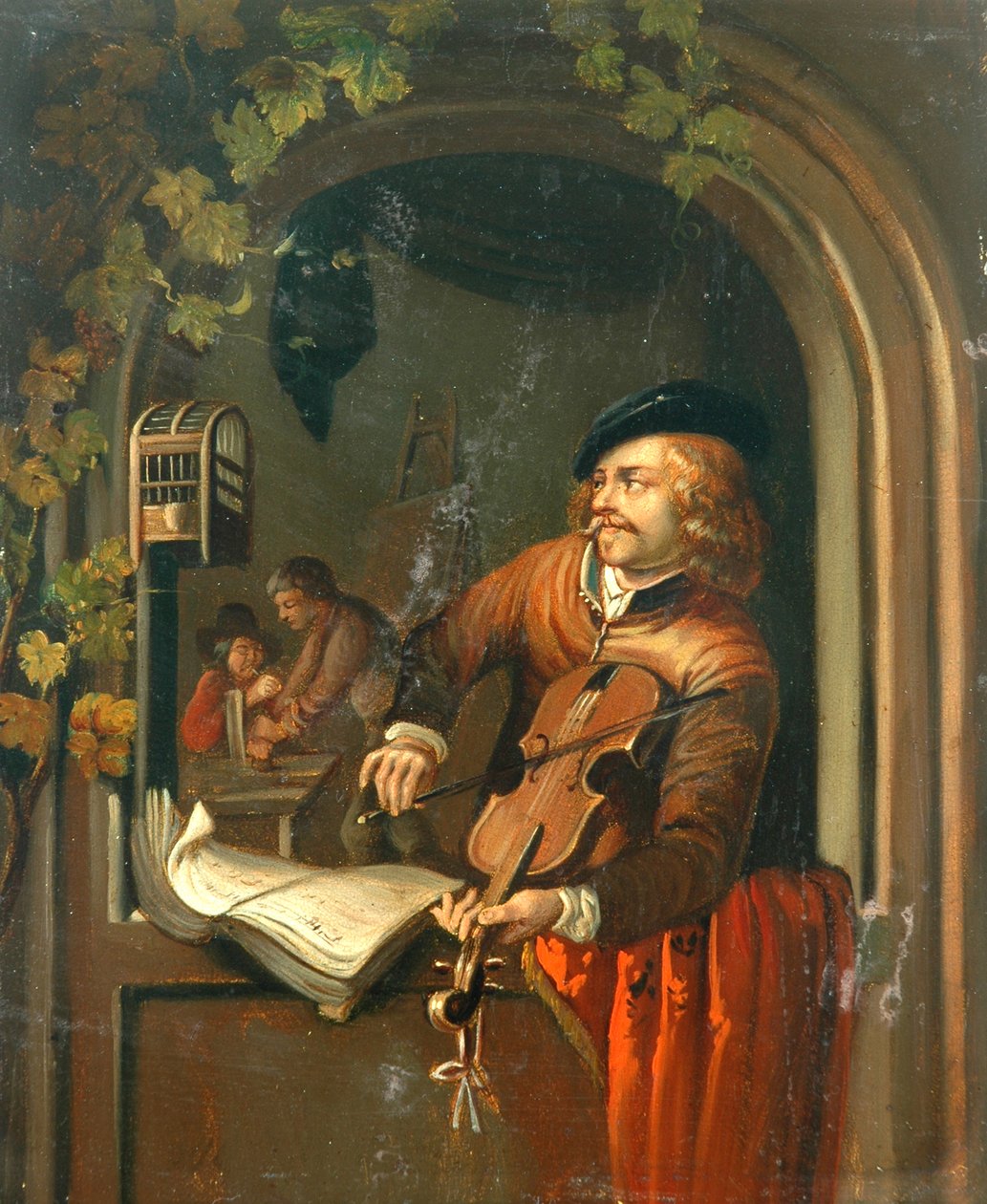 Violinspelaren (olja på koppar) av Unknown