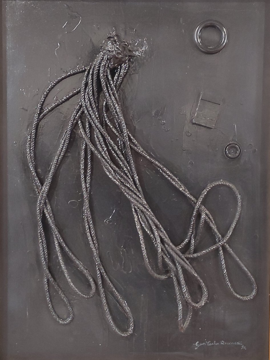 G. C. Riccardi, Combustione n. 3, 1990, blandteknik på duk, 60x80, Arpino, Umberto Mastroianni Foundation, Italien. av Gian Carlo Riccardi