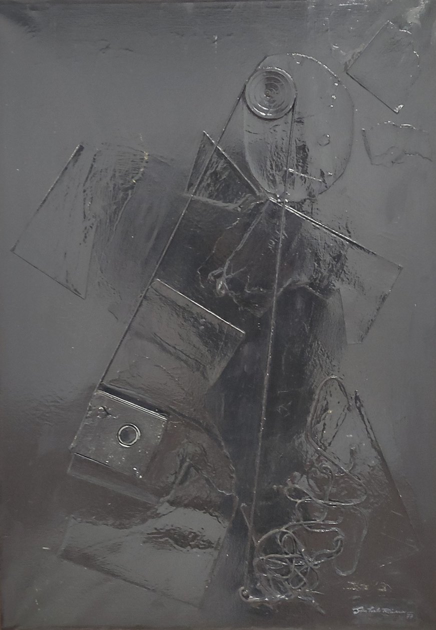 G. C. Riccardi, Combustione n. 2, 1977, blandteknik på duk, 60x80, Arpino, Umberto Mastroianni Foundation, Italien. av Gian Carlo Riccardi