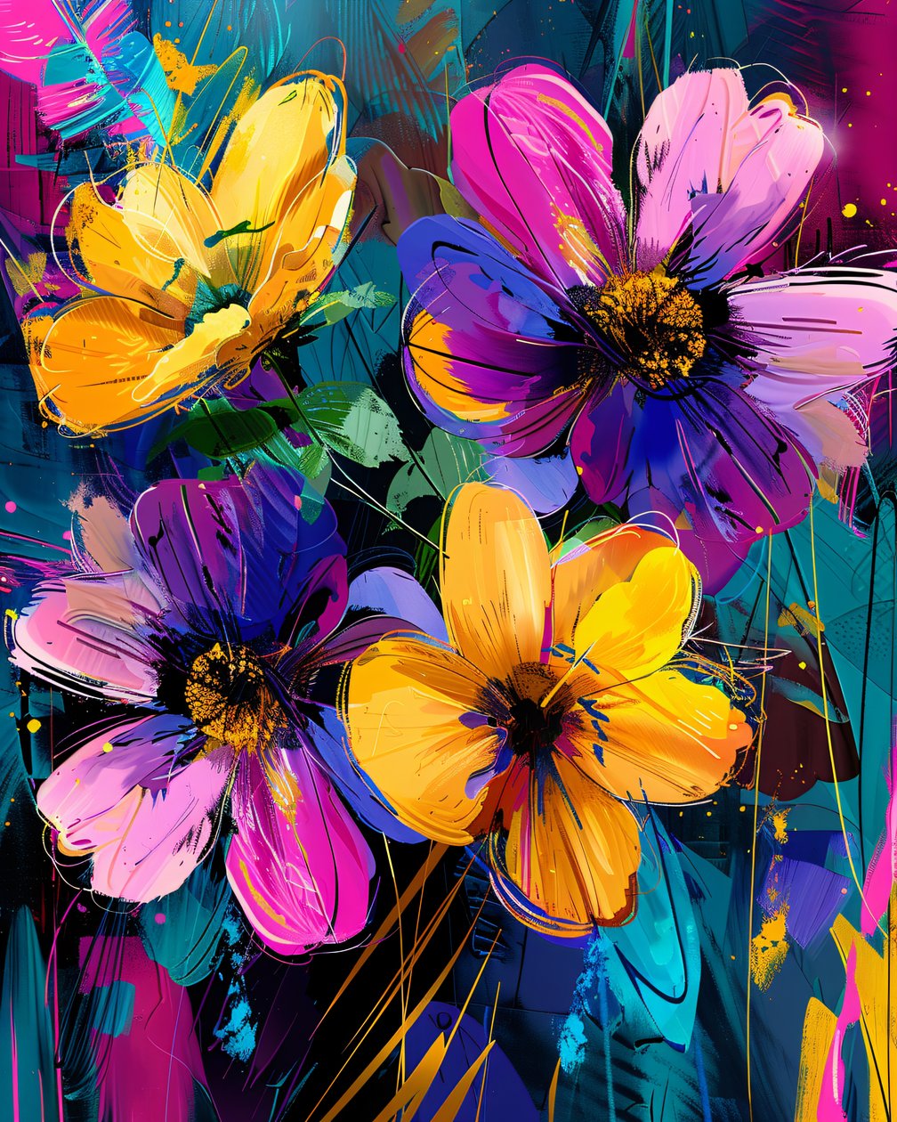 Abstrakt målning handritad trädgård  blommor | online canvas konsttryck av F. Abderrahim