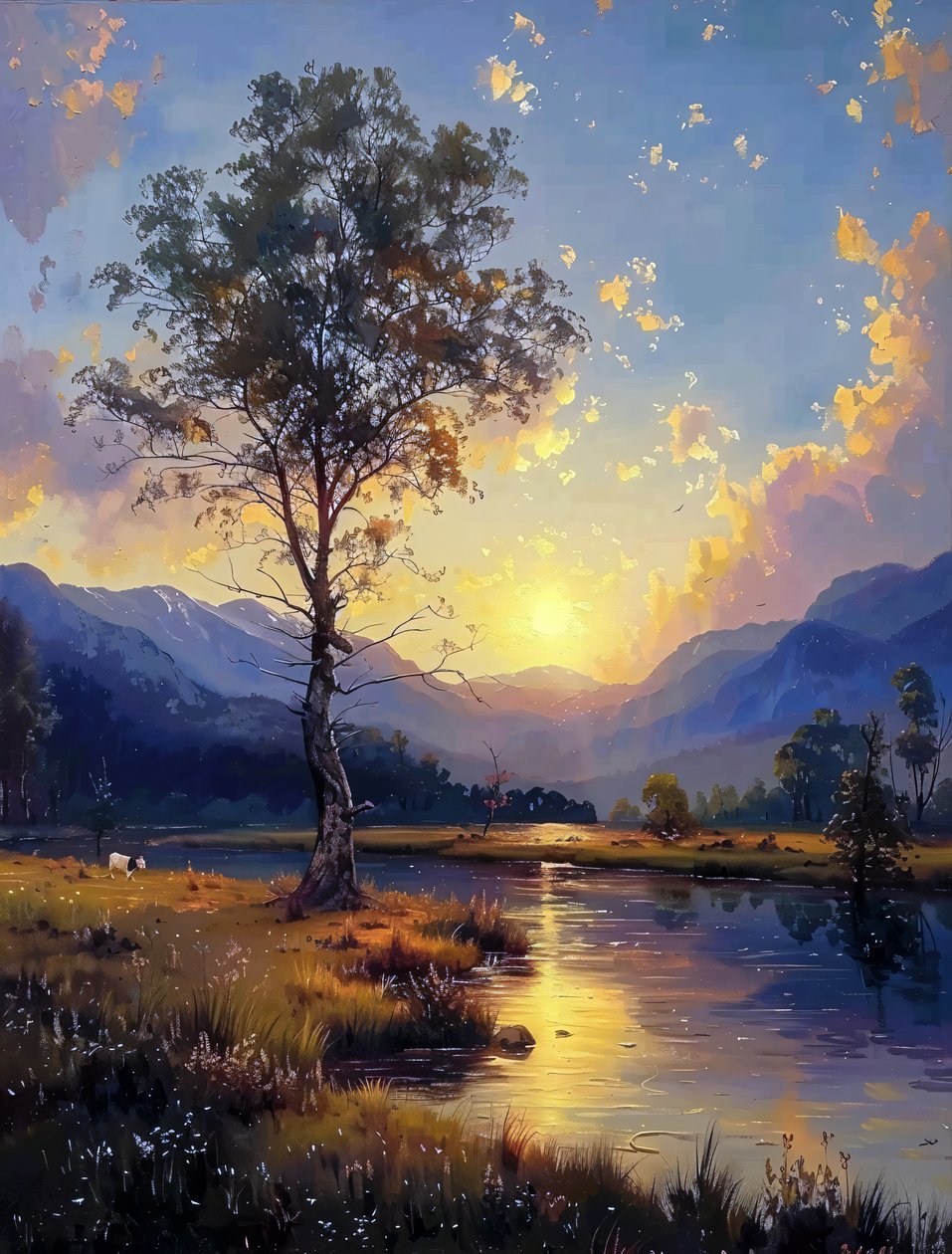 Skönhet av solnedgång som förvandlas till natt på Canvas Digital Painting Wall Decoration av F. Abderrahim