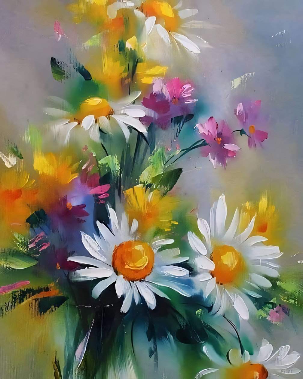 Färgglada blommor | Canvas Akryl Olja Handmålning Väggdekoration av F. Abderrahim