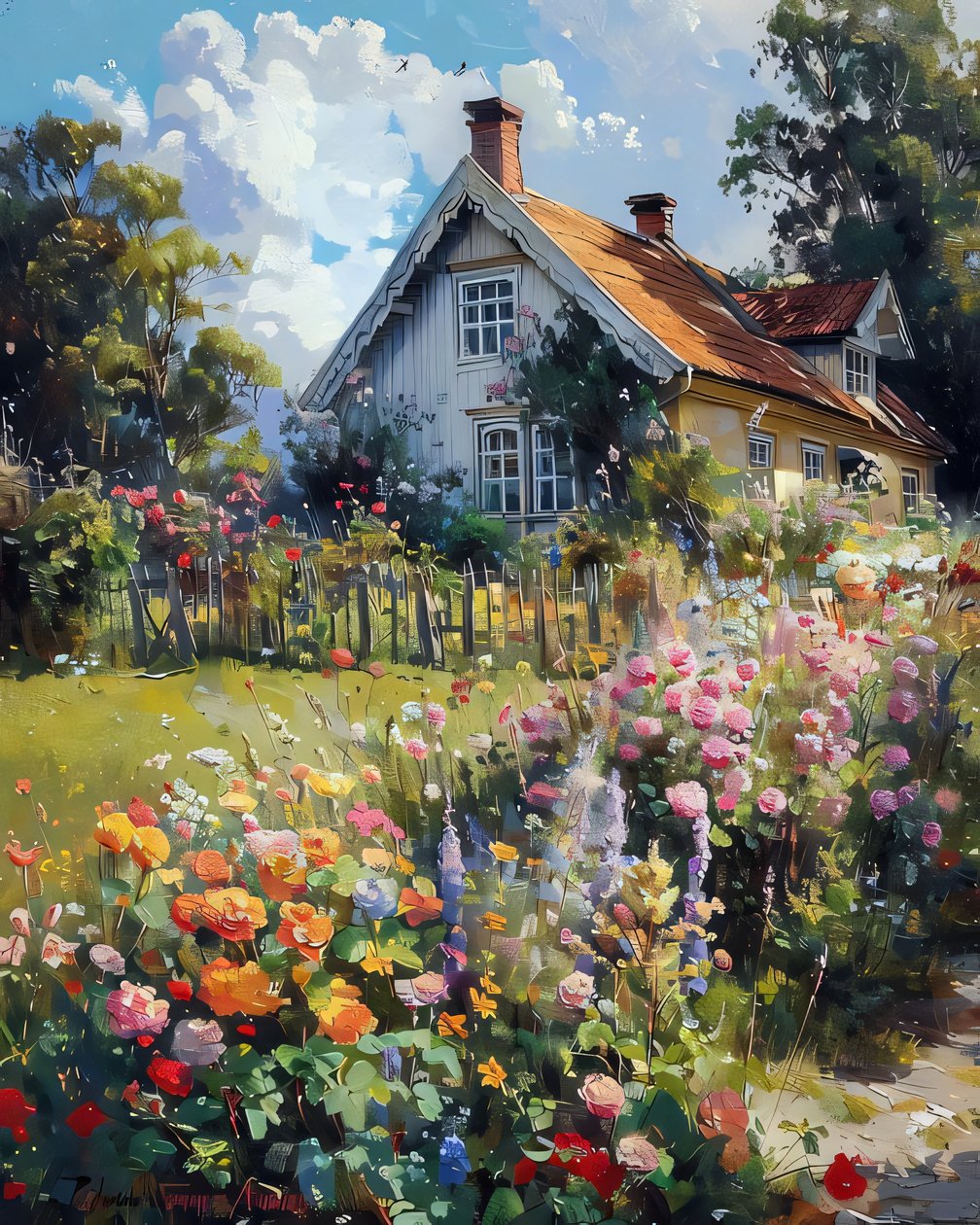 Trädgård till ett gammalt hus nostalgiskt östeuropeiskt hus | canvas tryck av F. Abderrahim