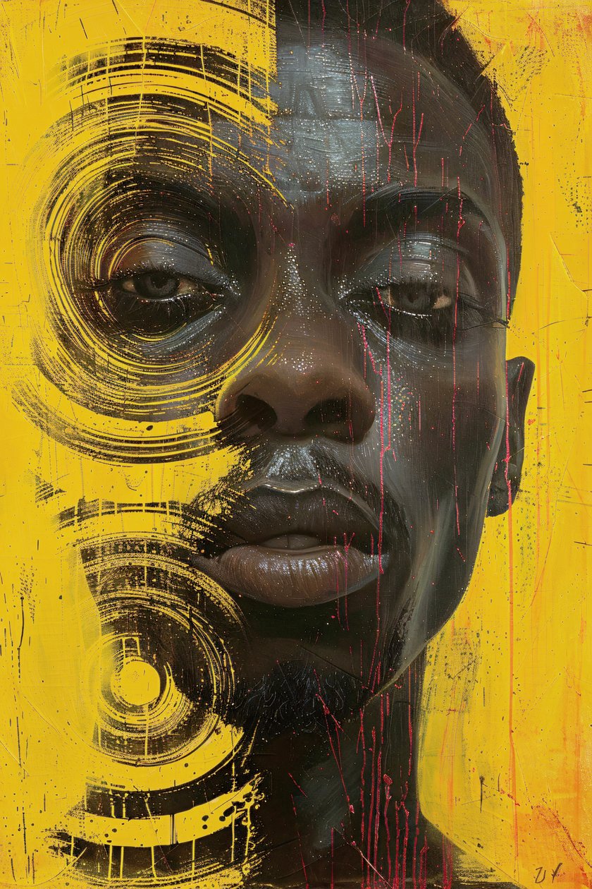 Minimalistisk abstrakt sci fi gritty Surrealism svart man ansikte online canvas prints av F. Abderrahim