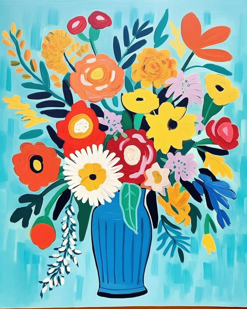 Matisse-inspiration blommor i en vas | blommiga konsttryck för väggdekor av F. Abderrahim