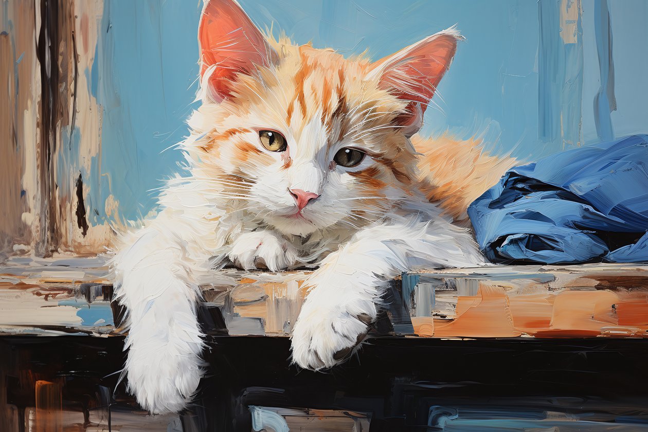 Vilande blond katt målning på canvas, konsttryck för husdjur, väggdekor för djur av F. Abderrahim