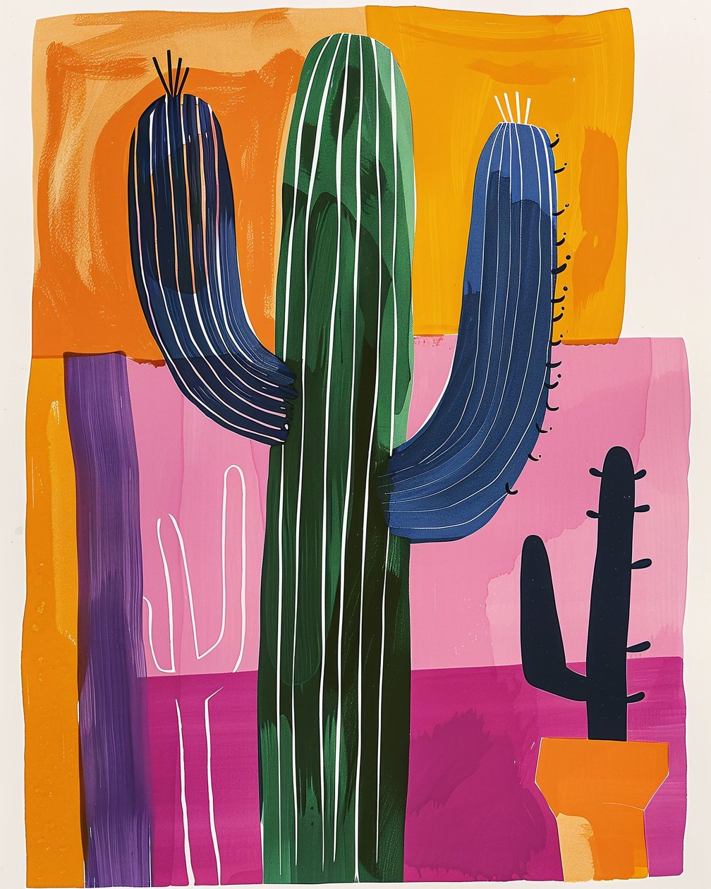 Kaktus målning på duk väggkonst tryck botaniska Henri Matisse stil av F. Abderrahim