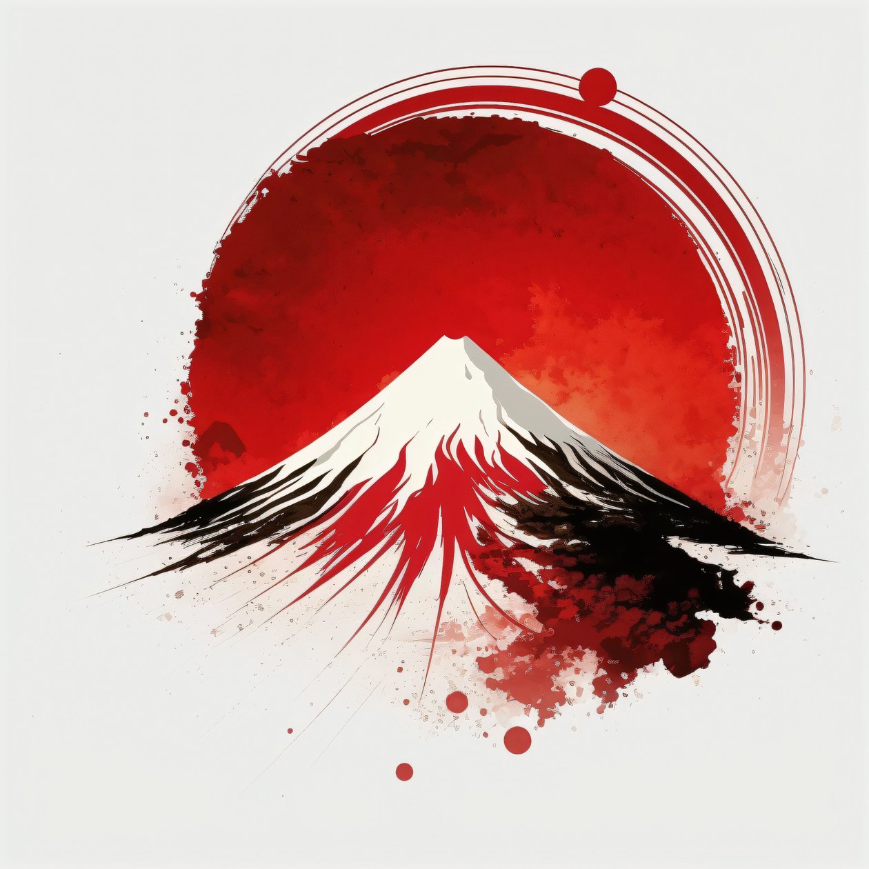 Mount fuji målning : Röd kalligrafipensel med runda slag, canvas tryck av F. Abderrahim