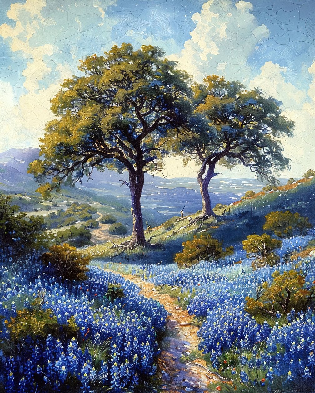En stig i ett landskap kantad av lavendelblommor, Beställningsbara canvastavlor av F. Abderrahim