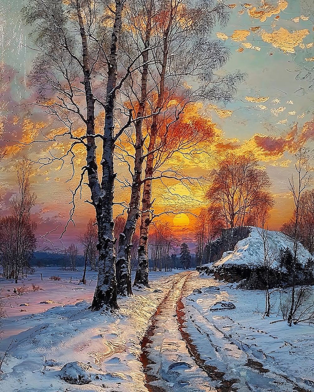 Landskap på en vinterdag täckt av snö, Väggdekor till salu av F. Abderrahim
