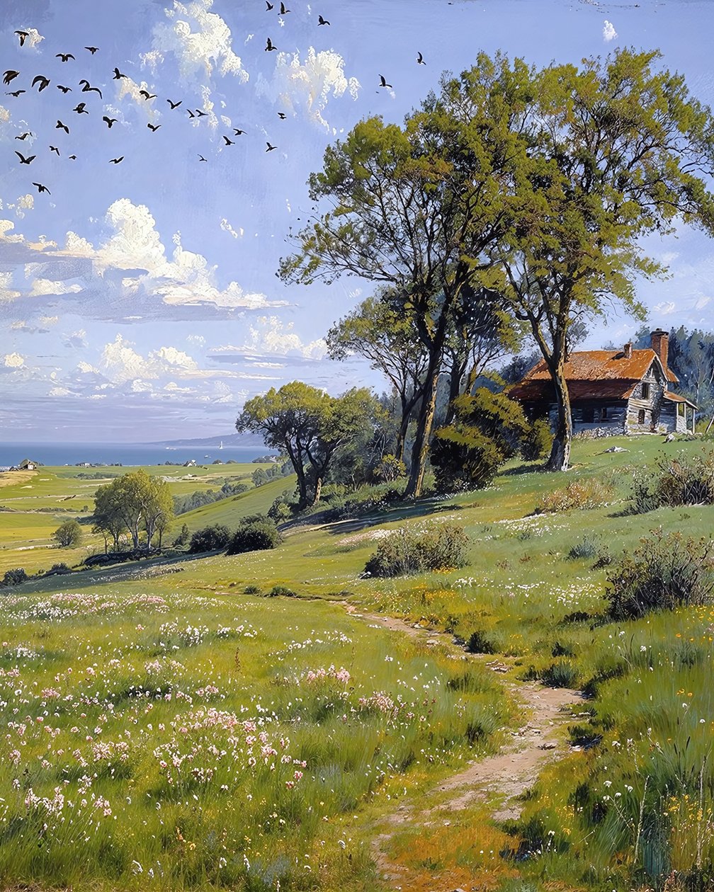 Landskap på en solig vårdag, väggkonst dekor  canvas tryck av F. Abderrahim