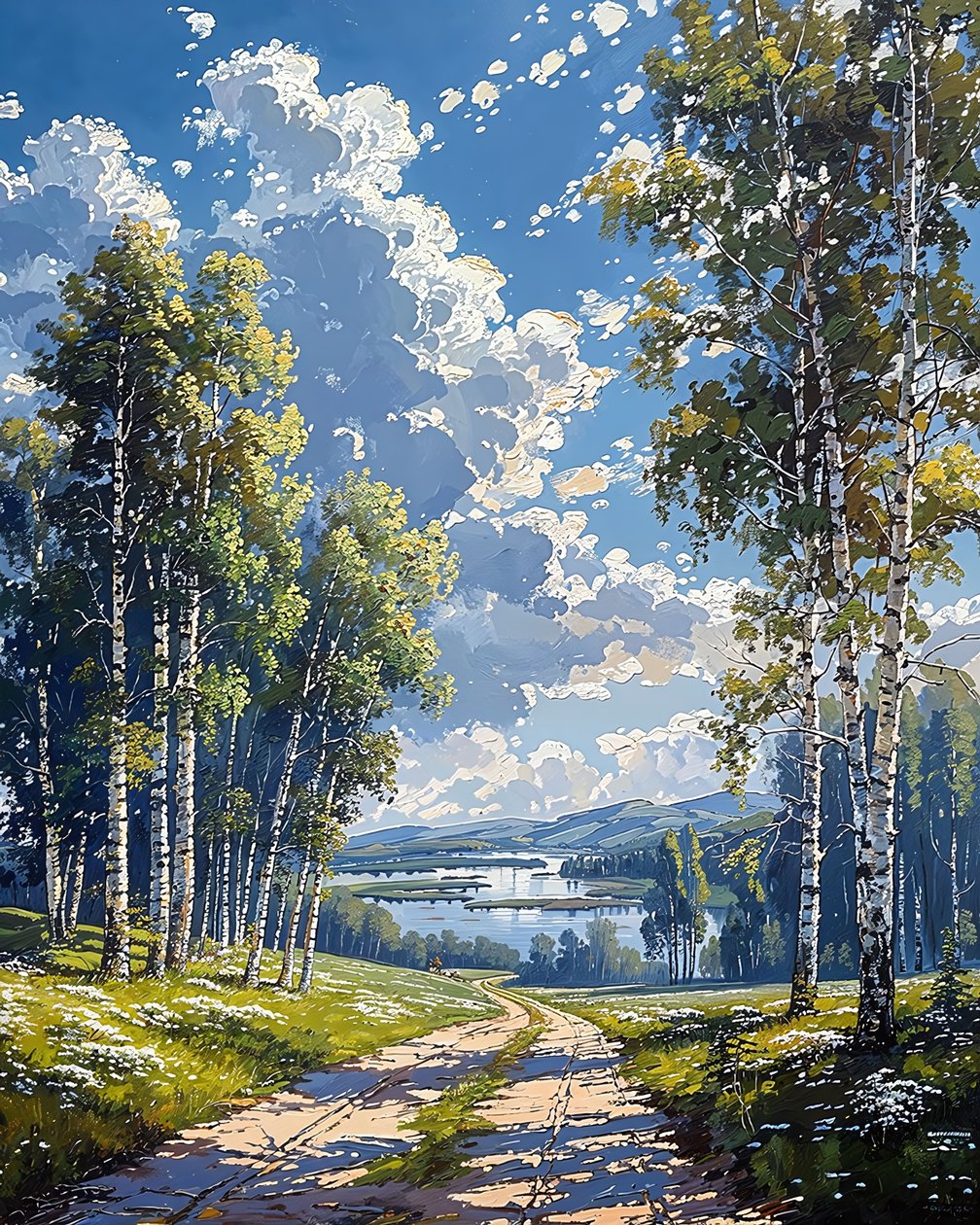 Stor Höstlandskap Träd Oljemålning Impressionistisk Målning av F. Abderrahim