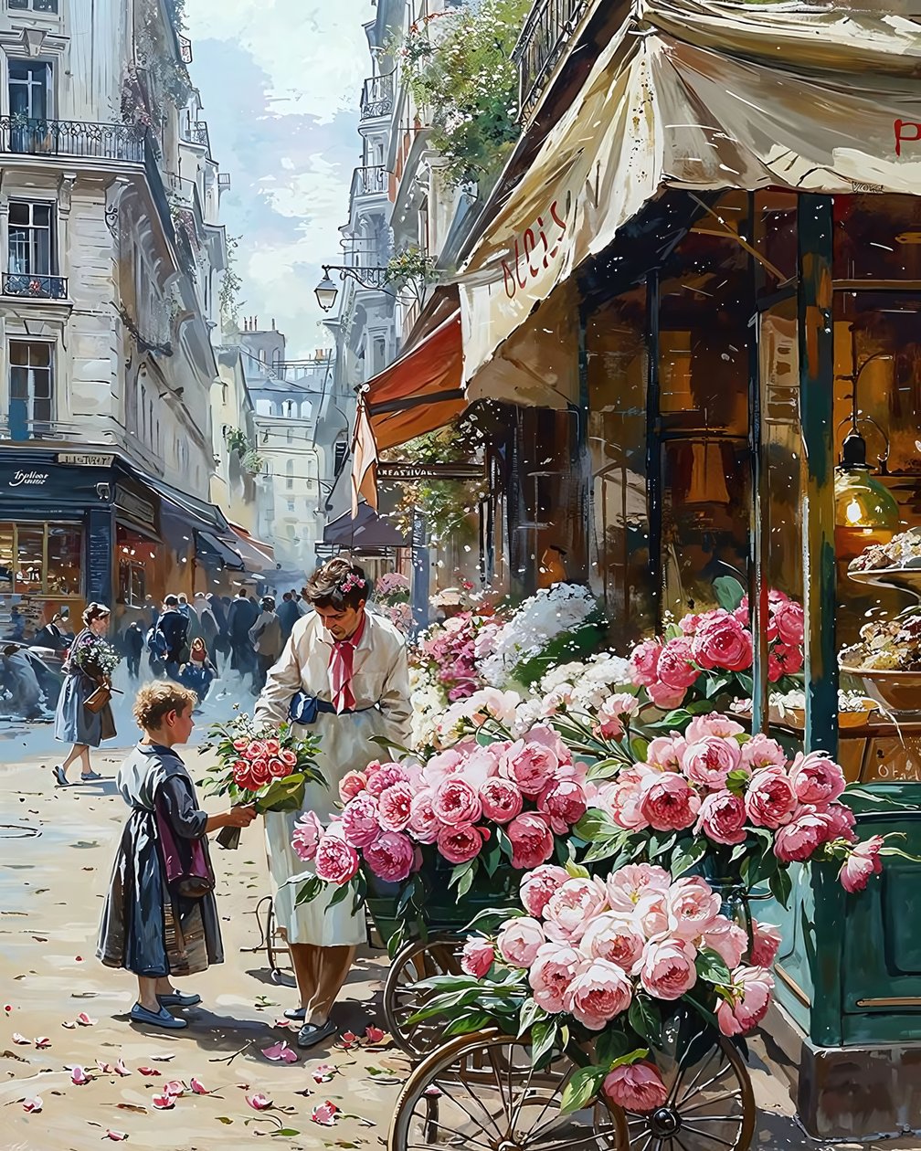 Kvinna från 1920-talet som säljer blommor med tryck på canvas online av F. Abderrahim