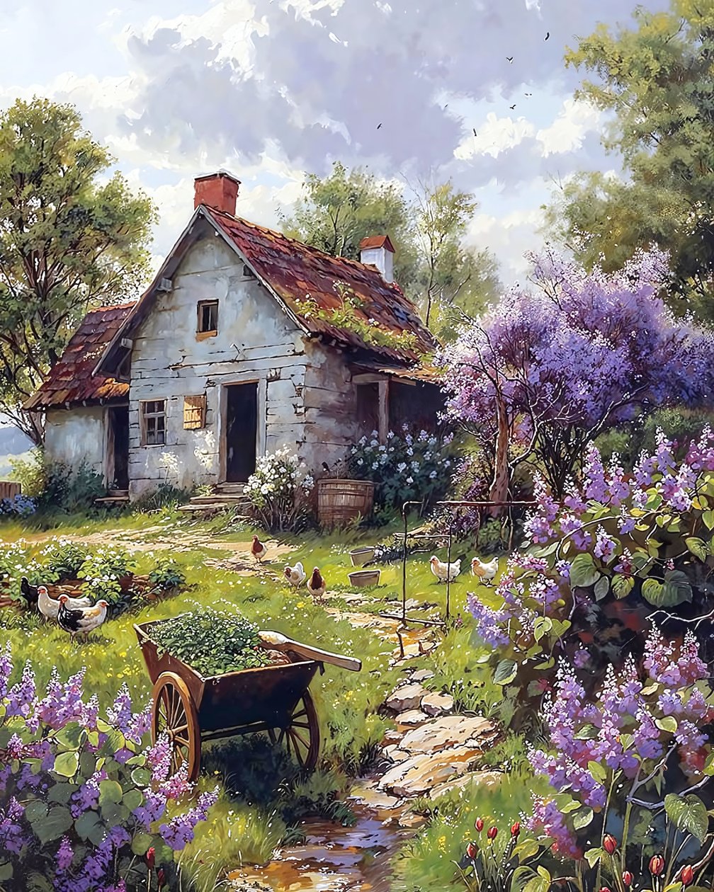 Traditionellt lanthus omgivet av rosa blommor, konsttryck online av F. Abderrahim