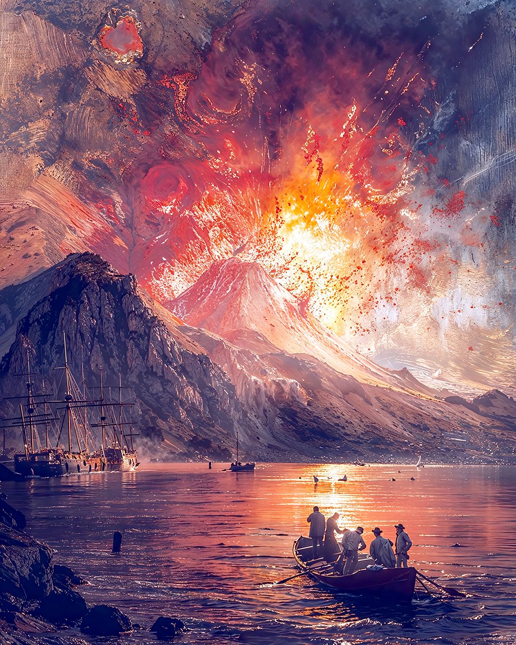 Vulkanutbrott vid havet, anpassade canvastavlor online av F. Abderrahim