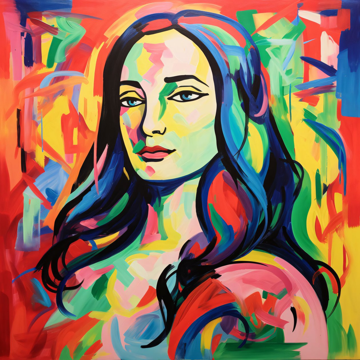 Mona Lisa i Henri Matisses fauvistiska stil, Canvas  inramad väggdekor av F. Abderrahim