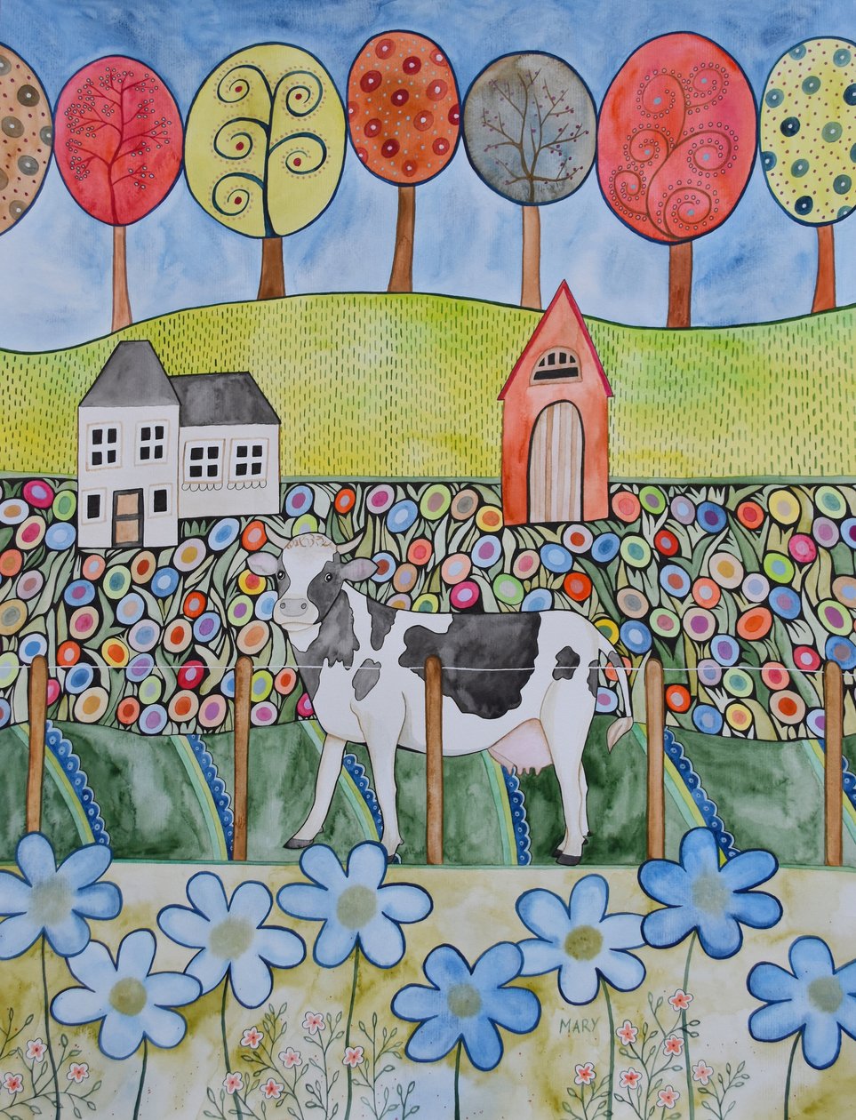 Nöjd ko av Marys Watercolors