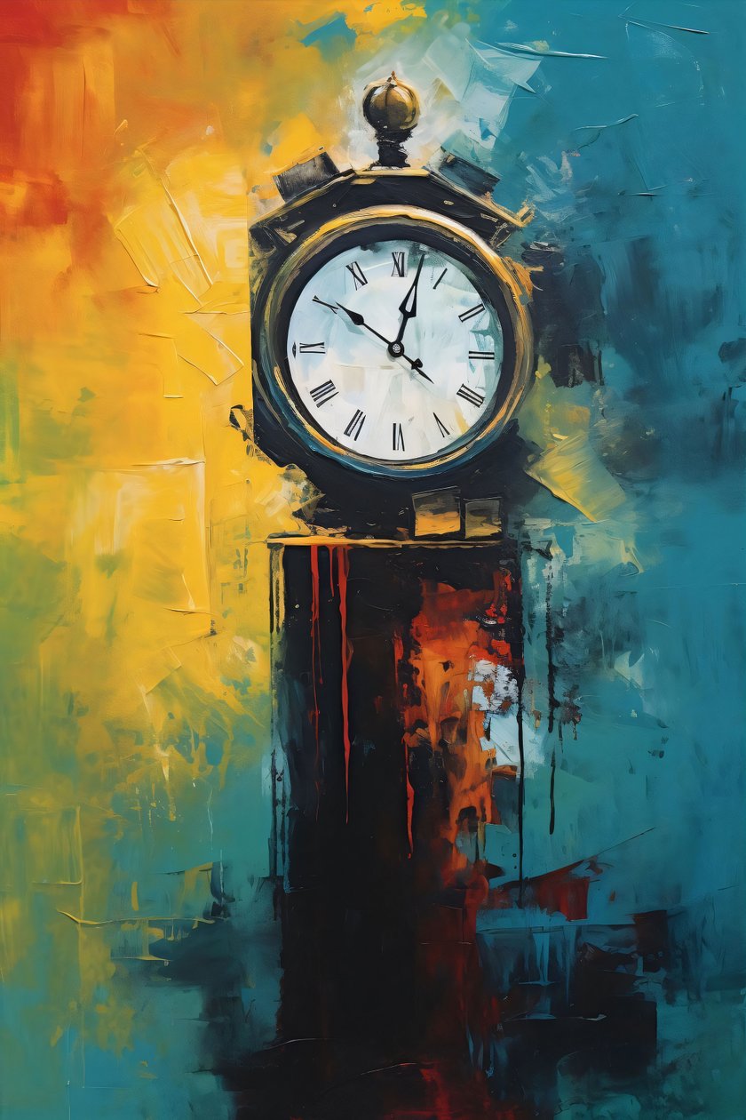 Abstrakt klocktorn oljemålning, canvas konsttryck, moderna väggdekorationsidéer av F. Abderrahim