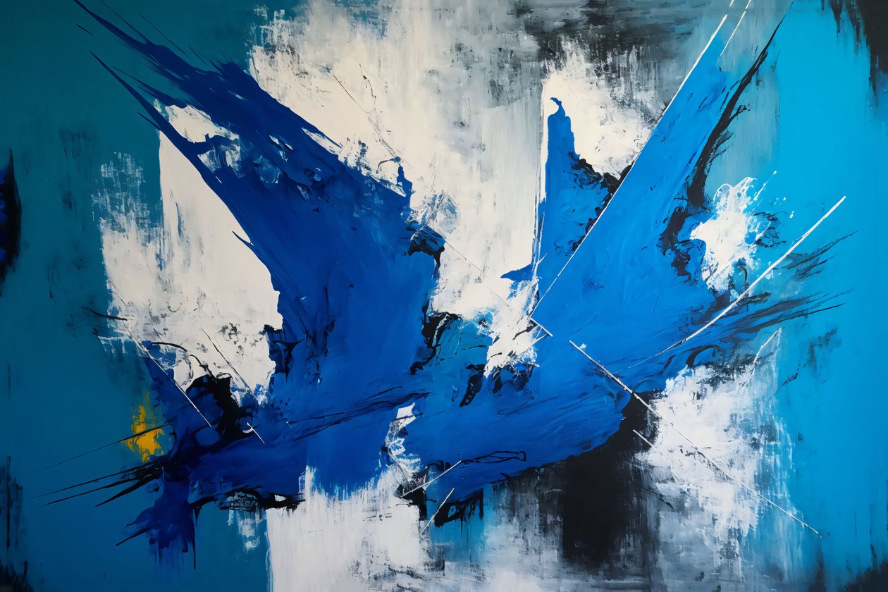 Abstrakt oljemålning silver  blå färger, canvas tryck på begäran av F. Abderrahim