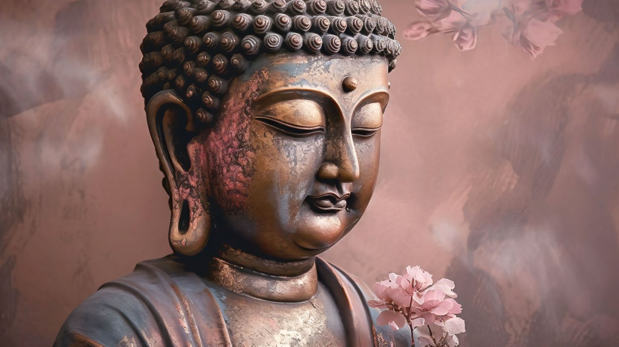 Fridfull Buddha på lotus väggkonst för vardagsrummet, horisontell duk av F. Abderrahim
