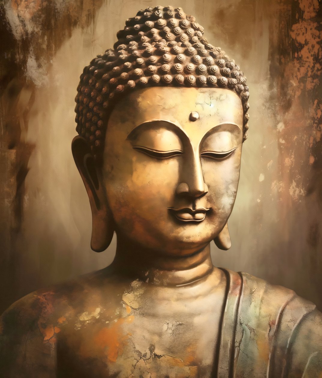 Fotorealistisk Buddha En karaktär i meditation, konsttryck på canvas av F. Abderrahim