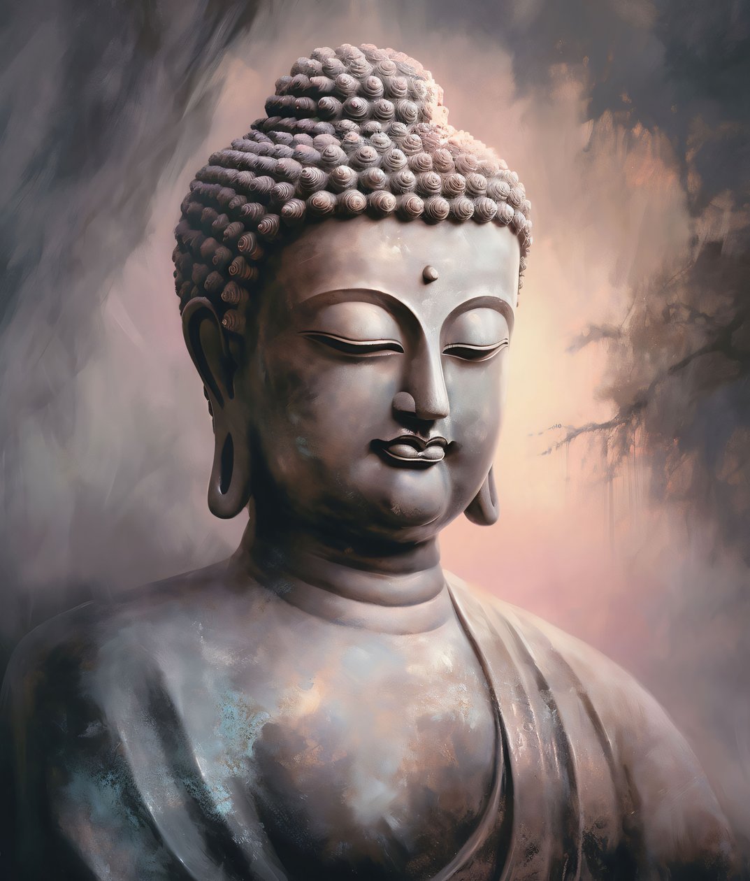 Buddha Porträtt Sittande i Meditation, Andlig vägg heminredning för tryck av F. Abderrahim