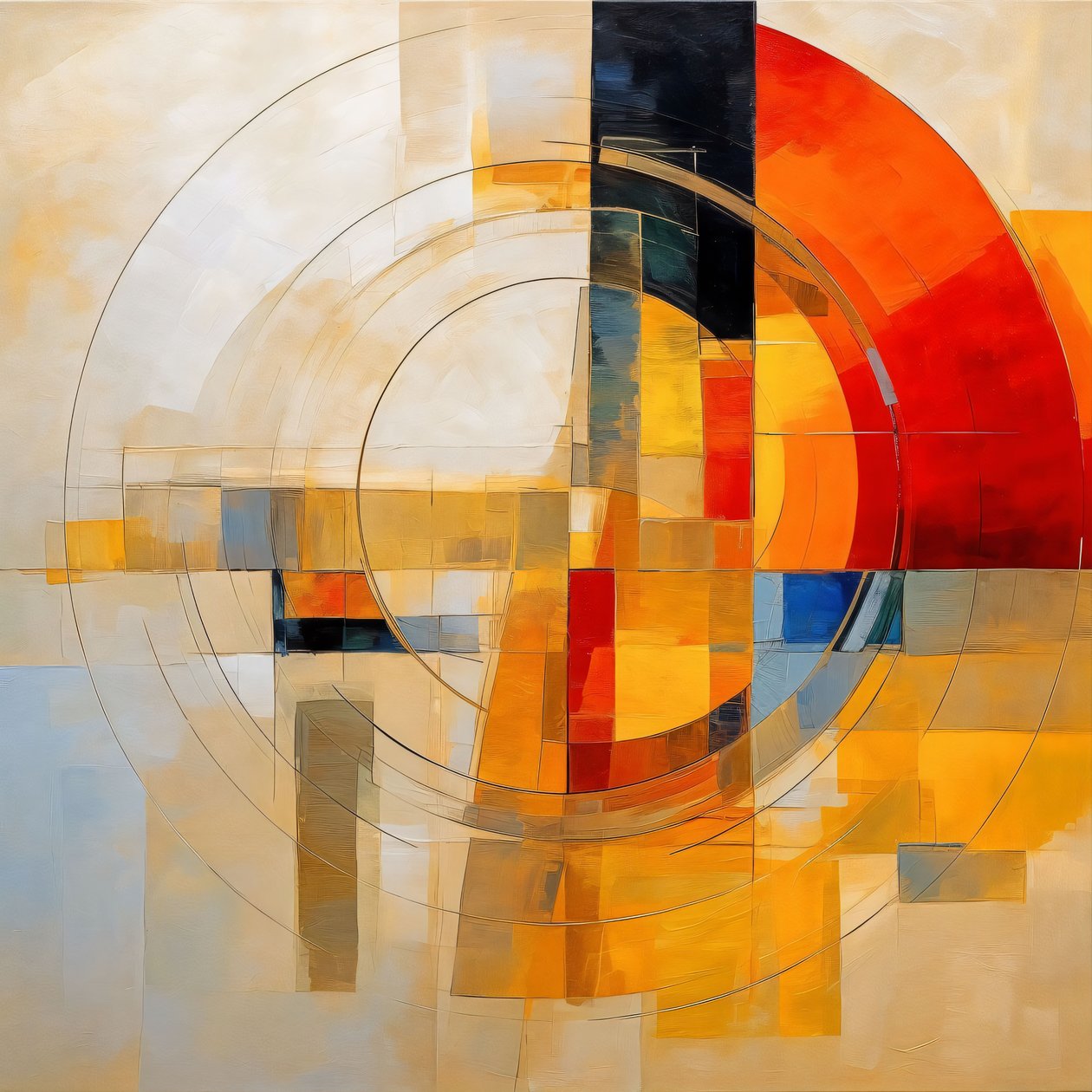 Röd Gul Blå Cirkel Abstrakt Canvas, Modern vägg Heminredning av F. Abderrahim