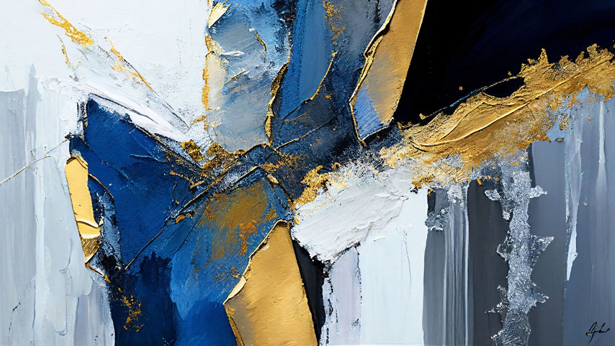Texturerad målning tjocka penseldrag lager, tryckbar digital konst av F. Abderrahim