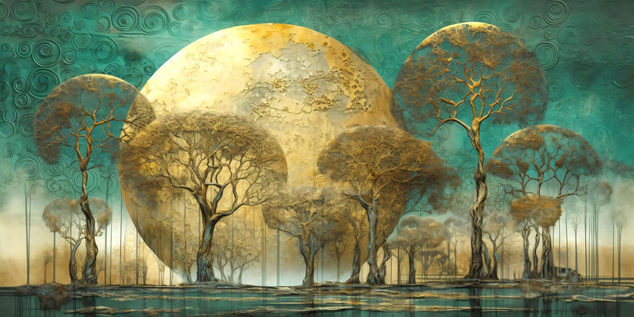 Trädlandskap Surrealistiskt abstrakt i mjuka toner, modern väggdekor av F. Abderrahim