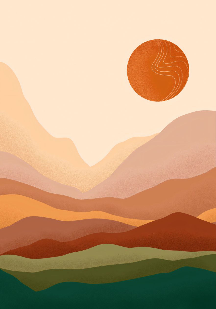 Bohemian Sunrise  Mountain minimalistisk Poster, online canvas tryck på begäran av F. Abderrahim