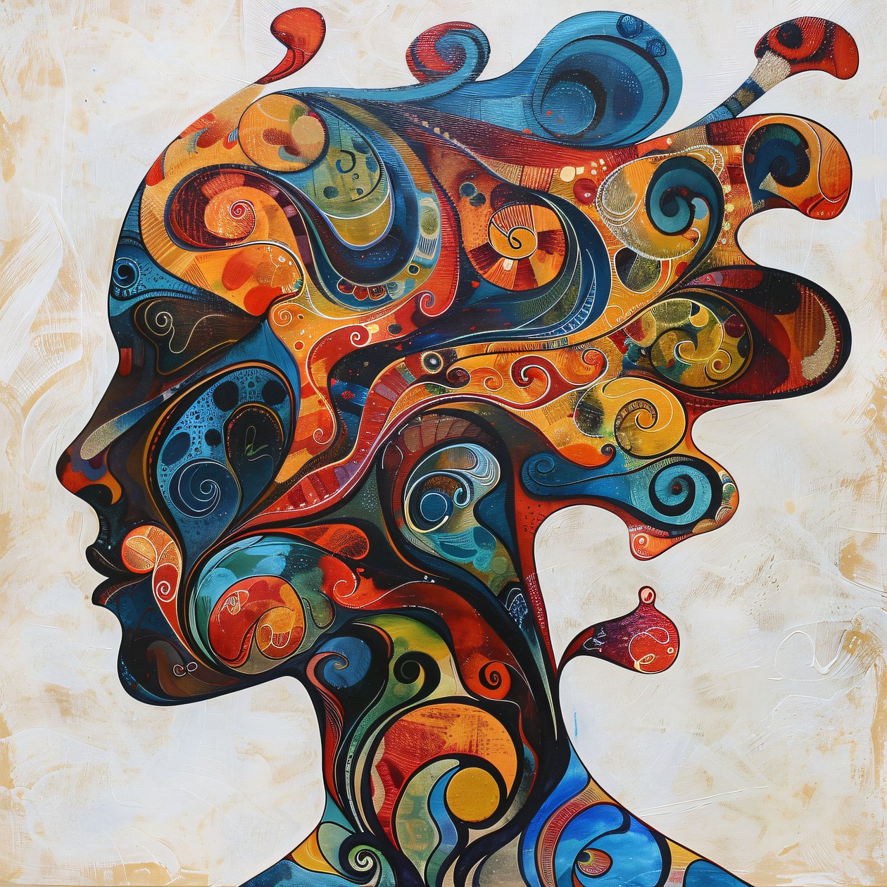 silhuett av en kvinna, färgat hår  Swirls, stora canvasbilder av F. Abderrahim