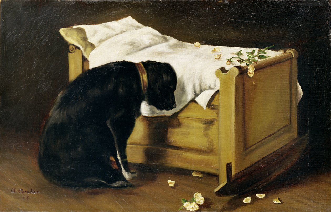Hund sörjer sin lilla mästare, 1866 av A. Archer