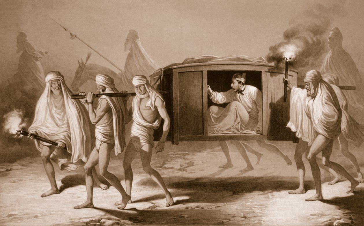 Postchaise i indisk stil i Pubjab mellan Loudiana och Amritsar, från "Voyages in India", 1859. av A. Soltykoff